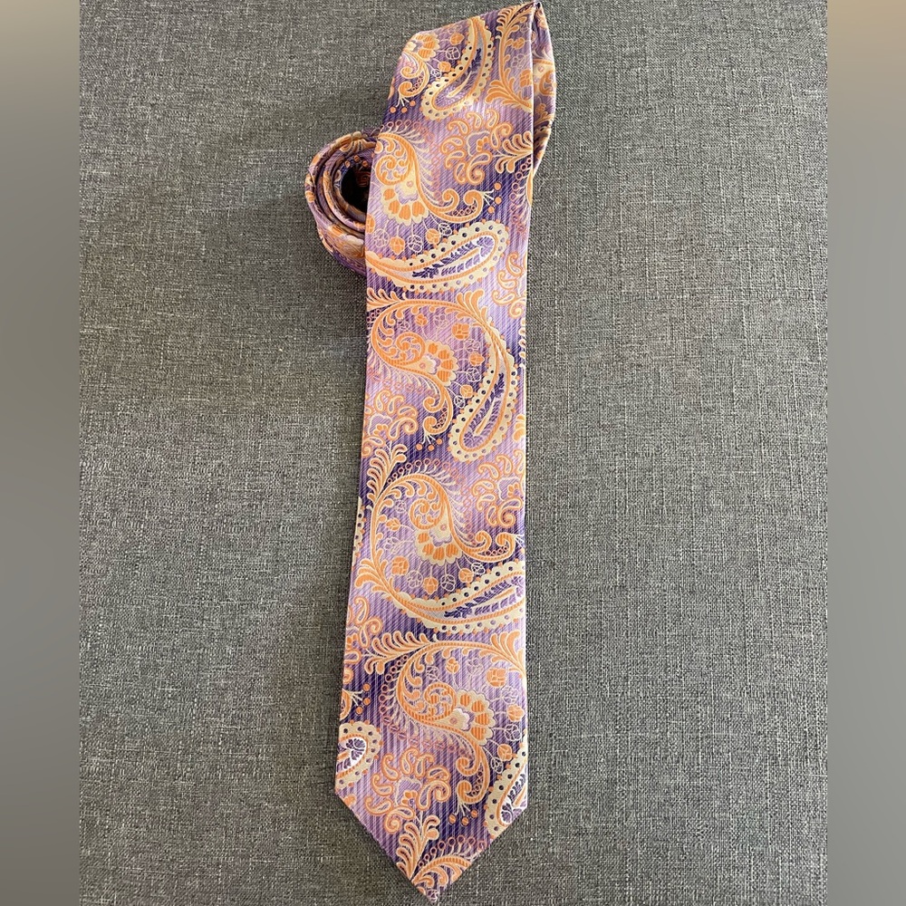 🍀3 FOR $15🍀 | Bruno Conte | Men’s Neck Tie | Paisley | Orange, Cream, Purple
